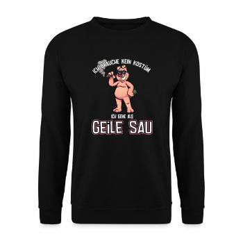 Karneval Kostüm coole geile Sau mit Zigarre - Unisex Pullover - Schwarz - Vorne - Alina (178cm) & Michal (187cm)