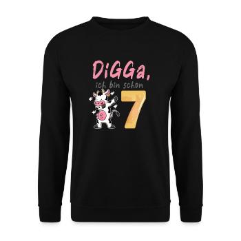 DIGGA, ich bin schon 7 - Unisex Pullover - Schwarz - Vorne - Alina (178cm) & Michal (187cm)