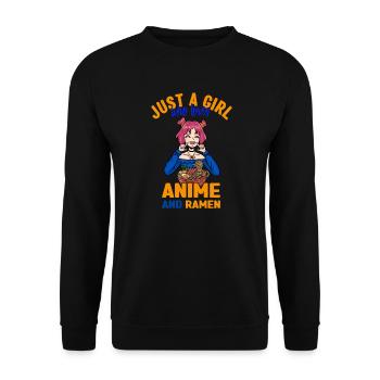 Seulement une fille qui aime l’anime, les ramen et les shibas - Sweat-shirt Unisexe - noir - Devant - Alina (178cm) & Michal (187cm)