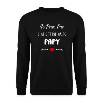 Je peux pas j'ai bêtise avec papy - Sweat-shirt Unisexe - noir - Devant - Alina (178cm) & Michal (187cm)