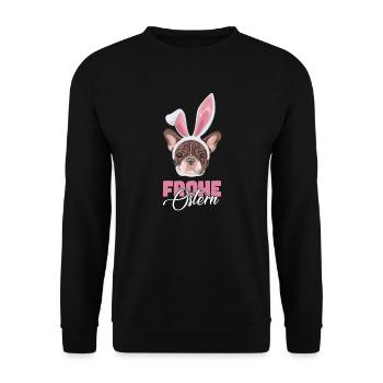 Frohe Ostern French Bulldog - Unisex Pullover - Schwarz - Vorne - Alina (178cm) & Michal (187cm)