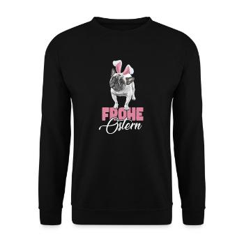 Frohe Ostern French Bulldog - Unisex Pullover - Schwarz - Vorne - Alina (178cm) & Michal (187cm)