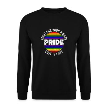 Pride LGBT Liebe gewinnt, wir sind queer und stolz - Unisex Pullover - Schwarz - Vorne - Alina (178cm) & Michal (187cm)