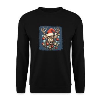 Rentier mit Weihnachtskugeln und Mütze - Unisex Pullover - Schwarz - Vorne - Alina (178cm) & Michal (187cm)