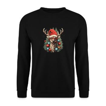 Rentier mit Weihnachtskugeln und Mütze - Unisex Pullover - Schwarz - Vorne - Alina (178cm) & Michal (187cm)