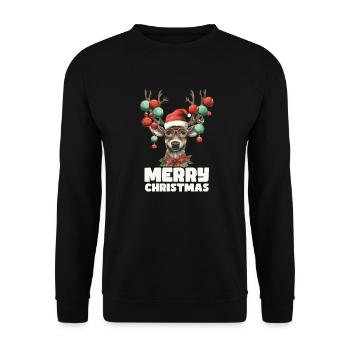 Rentier mit Weihnachtskugeln und Mütze - Unisex Pullover - Schwarz - Vorne - Alina (178cm) & Michal (187cm)