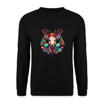 Renne avec boules de Noël et chapeau - Sweat-shirt Unisexe - noir - Devant - Alina (178cm) & Michal (187cm)