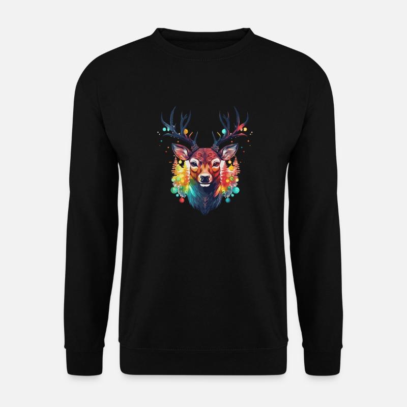 Rentier mit Weihnachtskugeln und Mütze - Unisex Pullover - Schwarz