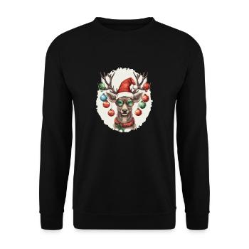 Reindeer with Christmas baubles and hat - Unisex Sweatshirt - black - Front - Alina (178cm) & Michal (187cm)