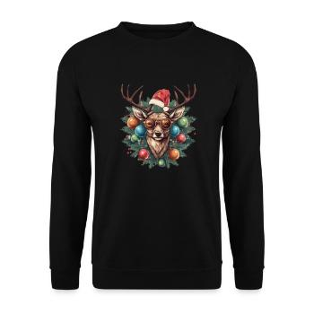 Rentier mit Weihnachtskugeln und Mütze - Unisex Pullover - Schwarz - Vorne - Alina (178cm) & Michal (187cm)