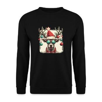 Rentier mit Weihnachtskugeln und Mütze - Unisex Pullover - Schwarz - Vorne - Alina (178cm) & Michal (187cm)