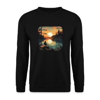 Angeln Freizeit Besinnliche Stille Naturerlebnis - Unisex Pullover - Schwarz - Vorne - Alina (178cm) & Michal (187cm)