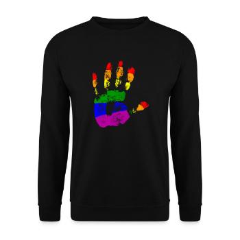 Rainbow Connection Embrace, Happy Pride - Unisex Pullover - Schwarz - Vorne - Alina (178cm) & Michal (187cm)