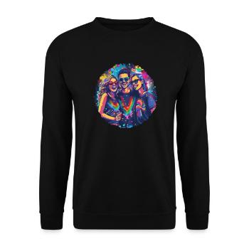 Rainbow Connection Embrace, Happy Pride - Unisex Pullover - Schwarz - Vorne - Alina (178cm) & Michal (187cm)
