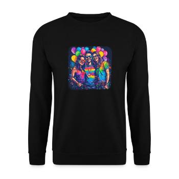 Rainbow Connection Embrace, Happy Pride - Unisex Pullover - Schwarz - Vorne - Alina (178cm) & Michal (187cm)