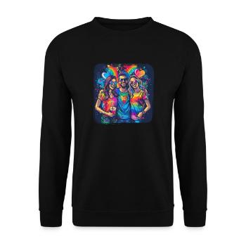 Rainbow Connection Embrace, Happy Pride - Unisex Pullover - Schwarz - Vorne - Alina (178cm) & Michal (187cm)