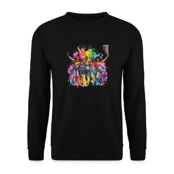 Rainbow Connection Embrace, Happy Pride - Unisex Pullover - Schwarz - Vorne - Alina (178cm) & Michal (187cm)
