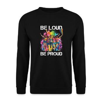 Rainbow Connection Embrace, Happy Pride - Unisex Pullover - Schwarz - Vorne - Alina (178cm) & Michal (187cm)