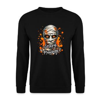 Frohes Halloween Gruselige Mumie - Unisex Pullover - Schwarz - Vorne - Alina (178cm) & Michal (187cm)