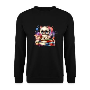 Lesen Ist Mein Hobby Niedlicher Katzenliebhaber - Unisex Pullover - Schwarz - Vorne - Alina (178cm) & Michal (187cm)