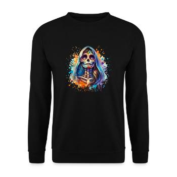 Karnival, Halloween und Día de los Muertos Skelett - Unisex Pullover - Schwarz - Vorne - Alina (178cm) & Michal (187cm)