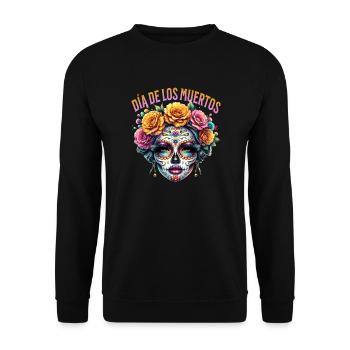 Dia-de-los-muertos-karneval-halloween-kunst - Unisex Pullover - Schwarz - Vorne - Alina (178cm) & Michal (187cm)
