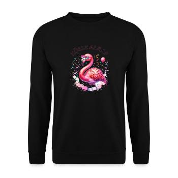 Kölle Alaaf Flamingo Party Atmosphere with Festive - Unisex Sweatshirt - black - Front - Alina (178cm) & Michal (187cm)