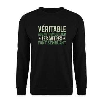 Véritable agent immobilier Cadeau Humour - Sweat-shirt Unisexe - noir - Devant - Alina (178cm) & Michal (187cm)