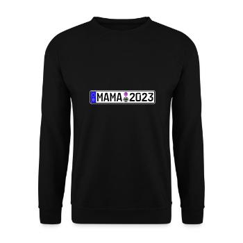 Mama 2023 Mutter werden Nummernschild - Unisex Pullover - Schwarz - Vorne - Alina (178cm) & Michal (187cm)