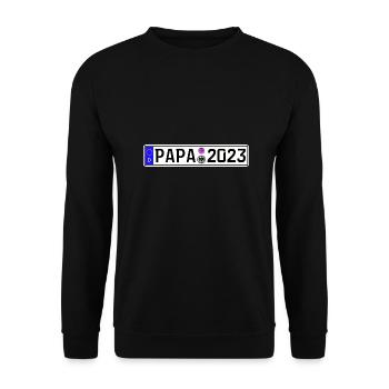 Papa 2023 Vater werden Nummernschild - Unisex Pullover - Schwarz - Vorne - Alina (178cm) & Michal (187cm)