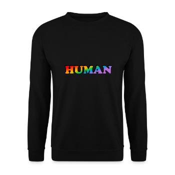 Menschlicher Regenbogentext LGBTQ-Stolz - Unisex Pullover - Schwarz - Vorne - Alina (178cm) & Michal (187cm)