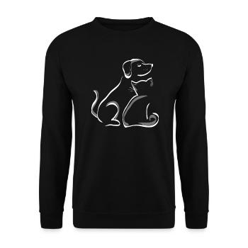 Hund Katze Freunde - Unisex Pullover - Schwarz - Vorne - Alina (178cm) & Michal (187cm)