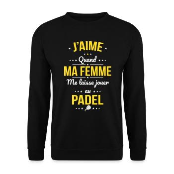 J'aime quand ma femme me laisse jouer au padel - Sweat-shirt Unisexe - noir - Devant - Alina (178cm) & Michal (187cm)