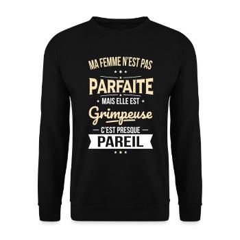 Ma femme pas parfaite mais elle est grimpeuse - Sweat-shirt Unisexe - noir - Devant - Alina (178cm) & Michal (187cm)