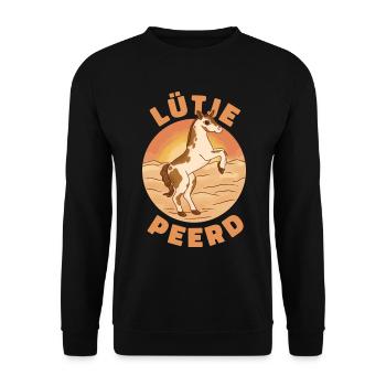 Lütje Peerd Plattdeutsch kleines Pferd - Unisex Pullover - Schwarz - Vorne - Alina (178cm) & Michal (187cm)