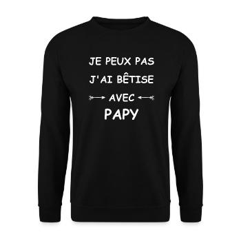 Je peux pas j'ai bêtise avec papy - Sweat-shirt Unisexe - noir - Devant - Alina (178cm) & Michal (187cm)