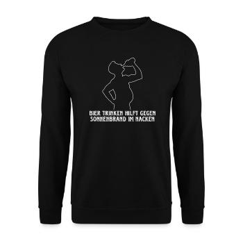 Bier trinken hilft gegen Sonnenbrand im Nacken - Unisex Pullover - Schwarz - Vorne - Alina (178cm) & Michal (187cm)