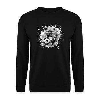 Pomeranian Hund Fussball Sport - Unisex Pullover - Schwarz - Vorne - Alina (178cm) & Michal (187cm)