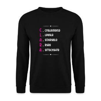 Cadeau Clara - Qualités Personnalisées - Sweat-shirt Unisexe - noir - Devant - Alina (178cm) & Michal (187cm)