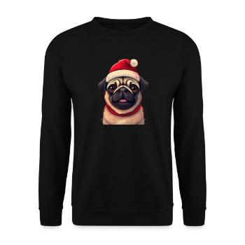 Süßer Mops mit Weihnachtsmütze - Unisex Pullover - Schwarz - Vorne - Alina (178cm) & Michal (187cm)