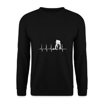 Curling Curler Eisstockschießen Retro Herzschlag - Unisex Pullover - Schwarz - Vorne - Alina (178cm) & Michal (187cm)