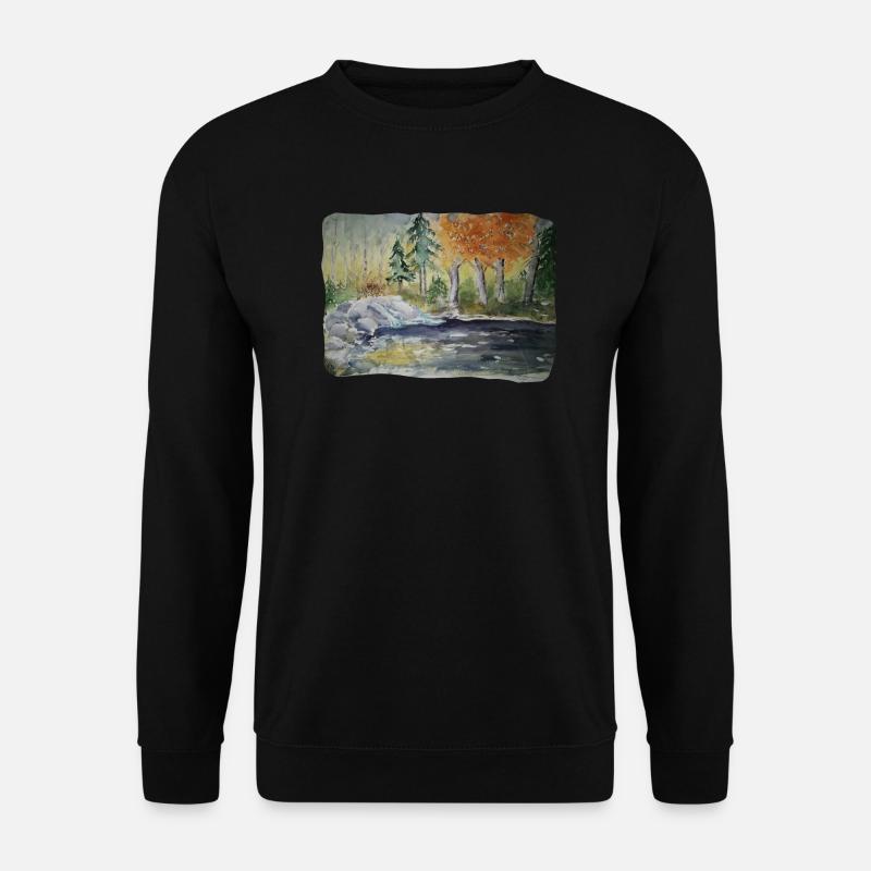 Fluss im Wald von Erika Pfeiffer - Unisex Pullover - Schwarz