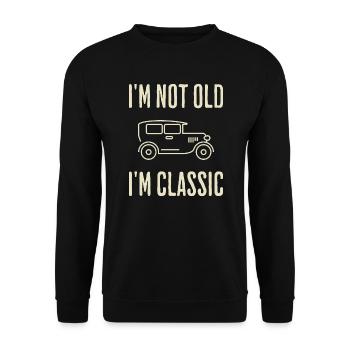 Ich bin nicht alt, ich bin klassischer Humor-Opa - Unisex Pullover - Schwarz - Vorne - Alina (178cm) & Michal (187cm)