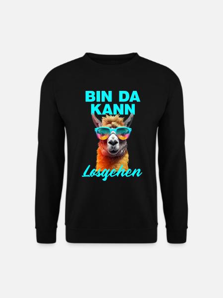 Bin da kann losgehen lustige Llama mit der Brille - Unisex Pullover - Schwarz