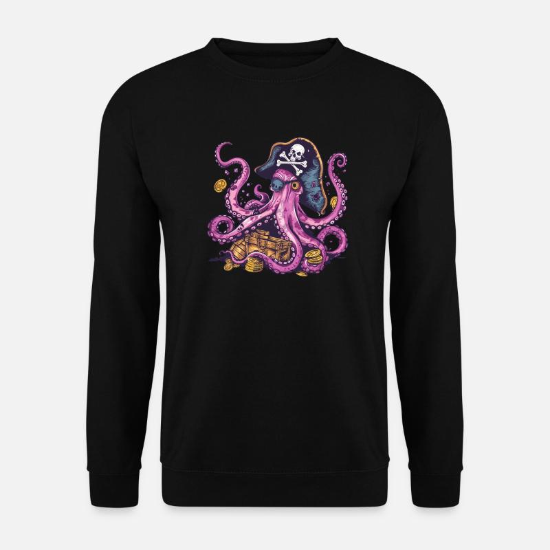 Piratenkrake mit Schatztruhe und Münzen - Unisex Pullover - Schwarz