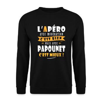 Papounet Cadeau Humour papa cadeau grand père papy - Sweat-shirt Unisexe - noir - Devant - Alina (178cm) & Michal (187cm)