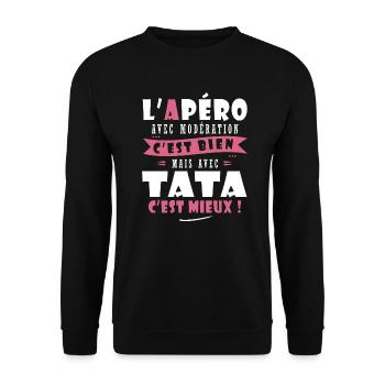 Tata Cadeau Humour cadeau tatie soeur tata - Sweat-shirt Unisexe - noir - Devant - Alina (178cm) & Michal (187cm)
