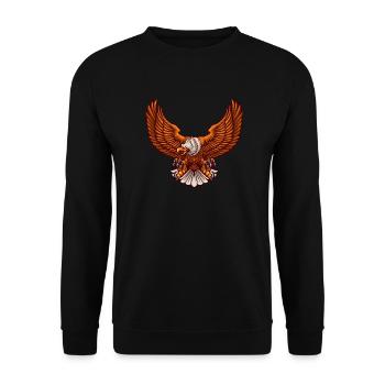 Adler fliegt und greift mit Krallen - Unisex Pullover - Schwarz - Vorne - Alina (178cm) & Michal (187cm)