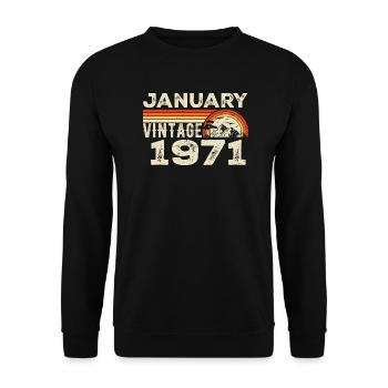 January 1971 Vintage Birthday 1971, Born in 1971 - Unisex Sweatshirt - black - Front - Alina (178cm) & Michal (187cm)
