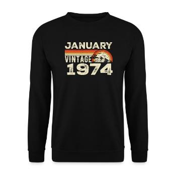 Janvier 1974 Vintage Anniversaire 1974, Né en 1974 - Sweat-shirt Unisexe - noir - Devant - Alina (178cm) & Michal (187cm)